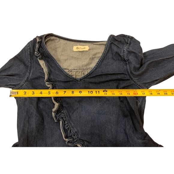 MADEWELL Denim Ruffle Top shirt clare wash $75 BLOGGER FAV SOLD OUT Size S - EUC - Picture 10 of 11